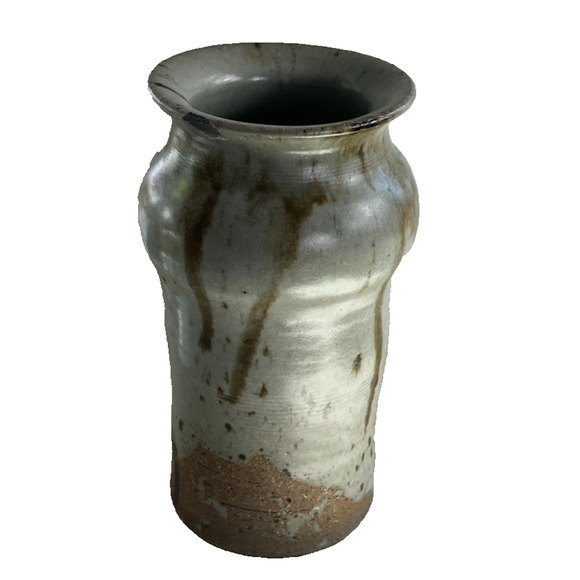 Studio Art Pottery Stoneware Tall Vase Glaze Brown Drips Signed By Carol R. - Picture 14 of 16